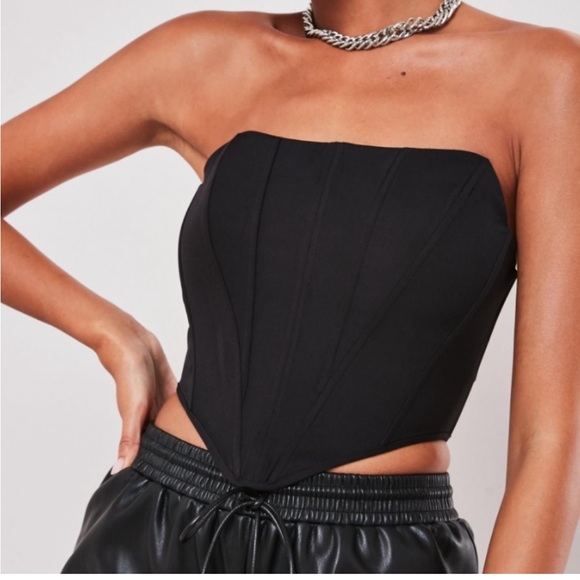 Missguided Black Strapless Corset Top Size US 4 - Picture 1 of 11